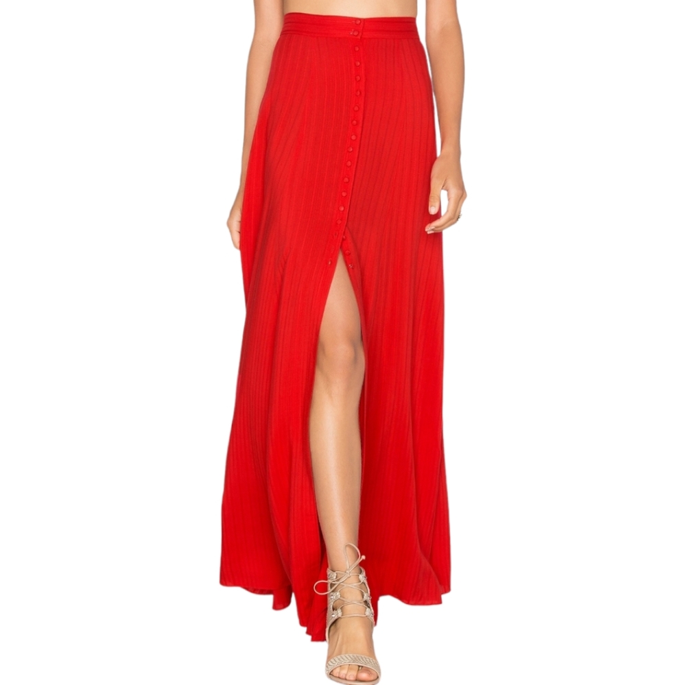 Majorelle Red Button Front Maxi Skirt